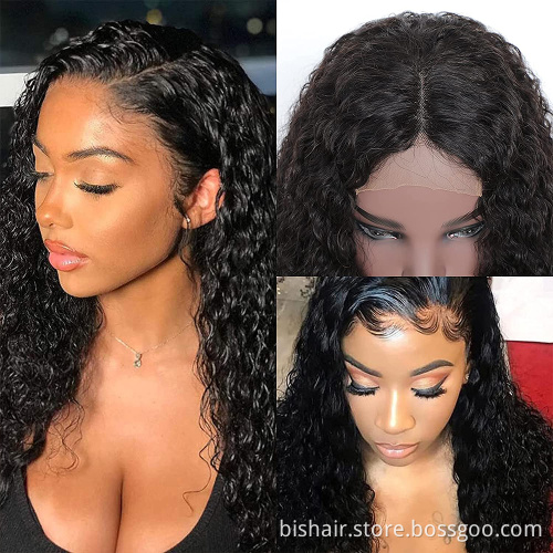 BIS wholesale curly 4x4 transparent lace frontal human hair wig for black women hot sell Virgin Cuticle Aligned Human Hair